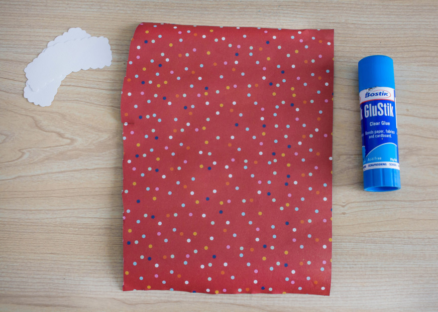 Christmas stocking card - glue the wrapping paper onto the back of the stocking shape.