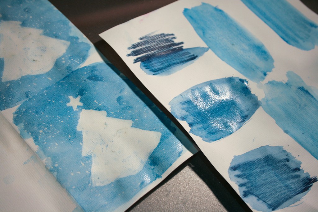 Watercolour christmas cards - applying a second watercolour colour