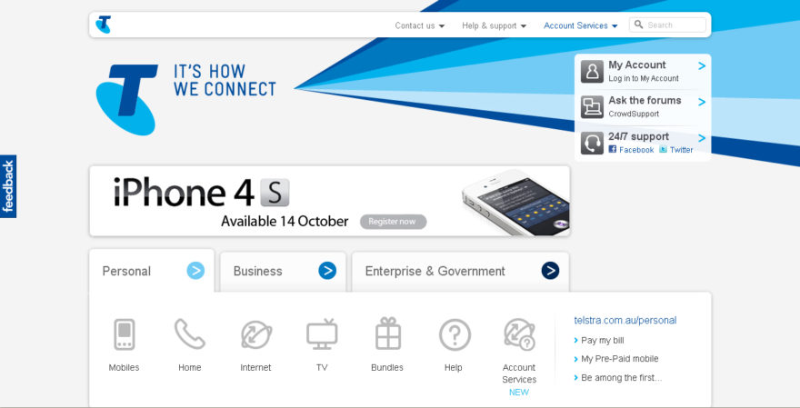 Telstra - website homepage