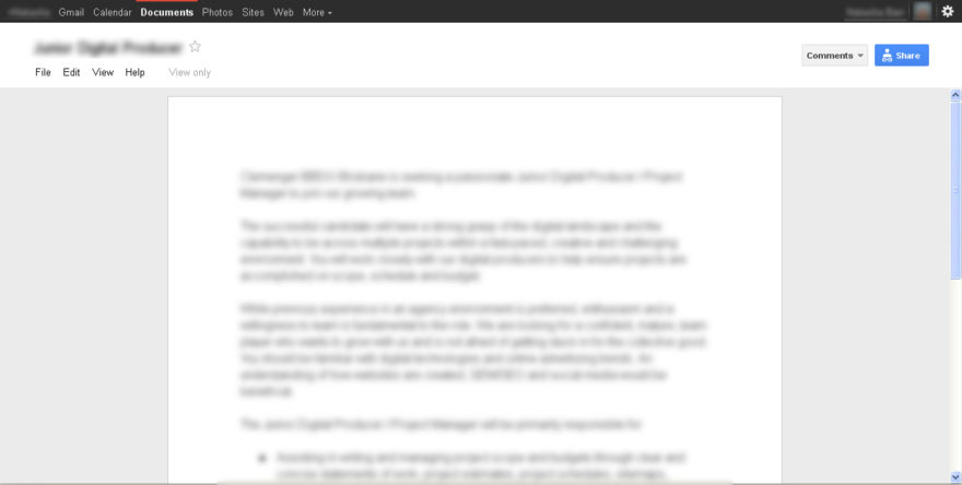 Google Documents - document view