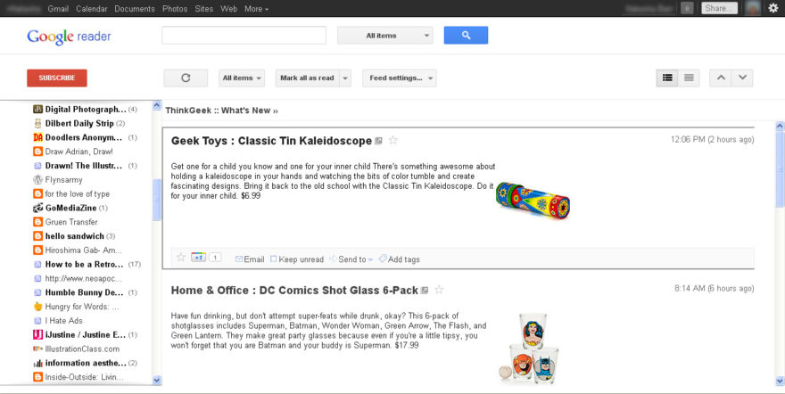 Google Reader - expanded view of articles