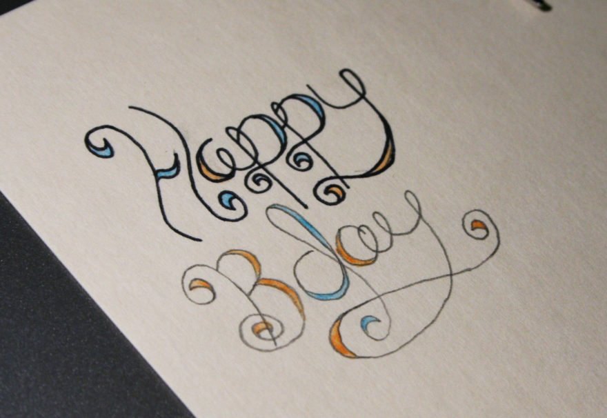 February Birthday Cards - Typography Card - colour and inking