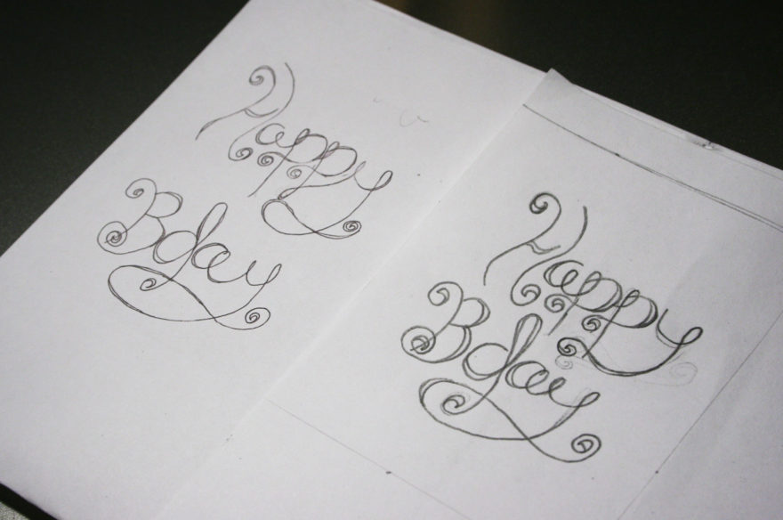 February Birthday Cards - Typography card - versions of redrafts