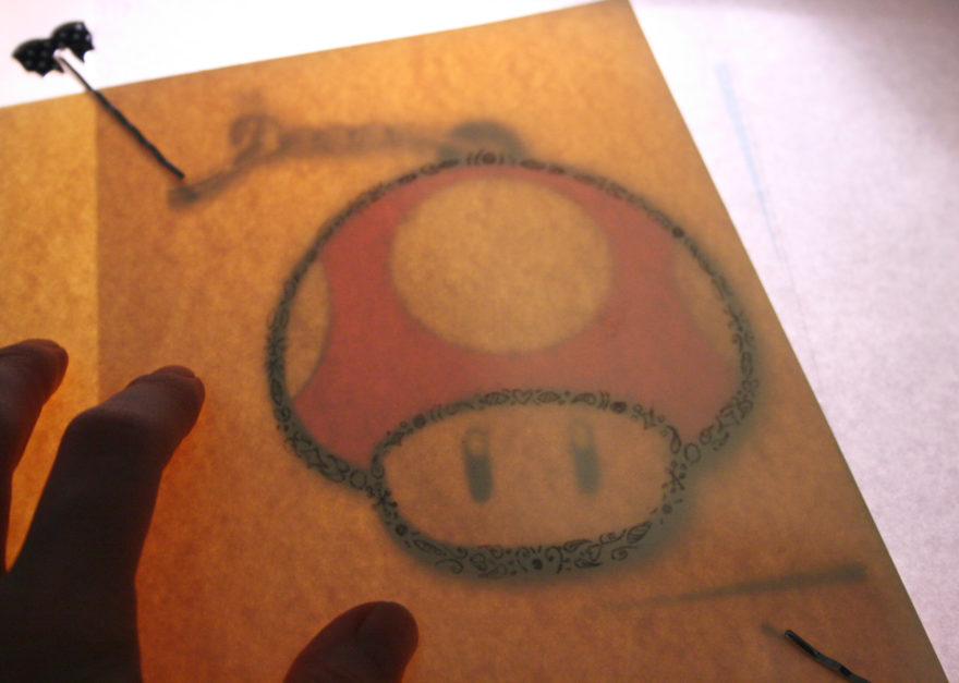 February Birthday Cards - Power-up mushroom - tracing in other details