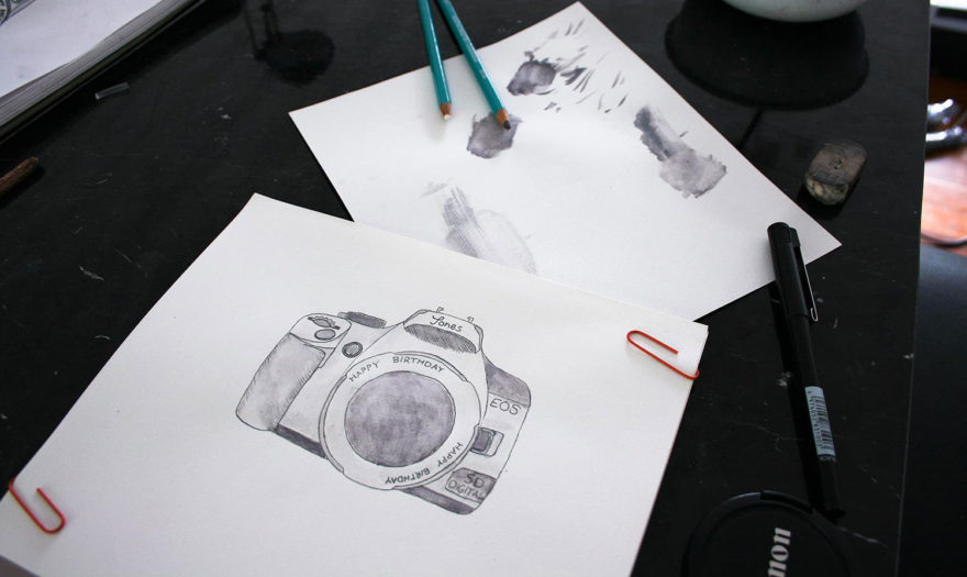 Camera birthday card - Watercolour method