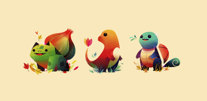 Designer Love - First Gen Starter Pokemon by Olly Moss