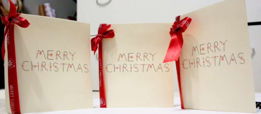 Handmade Christmas Cards - Final cards with ribbon