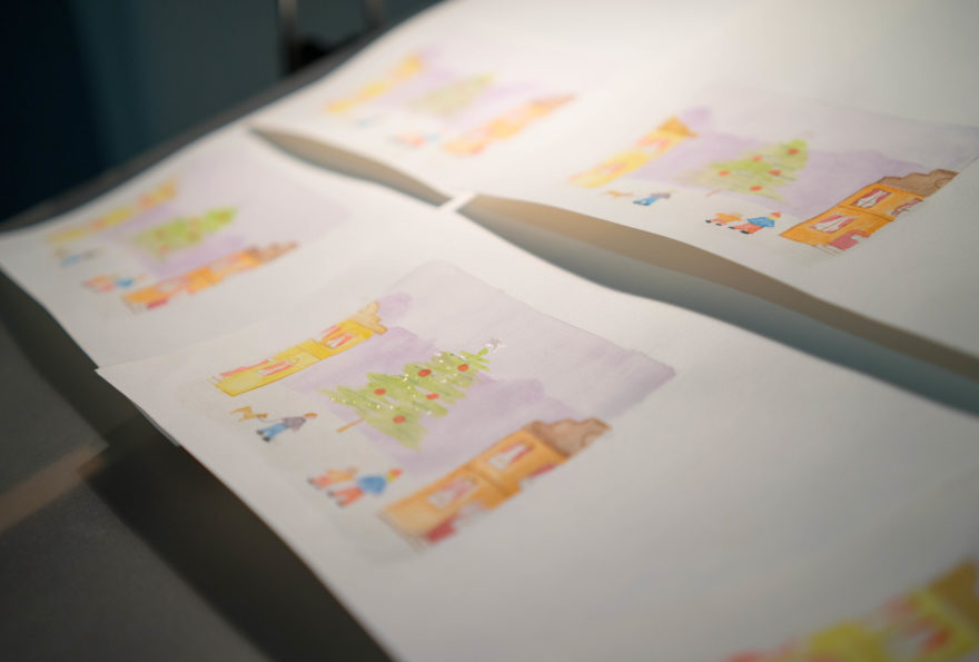 Watercolour and gold leaf christmas cards - Ready to be cut out