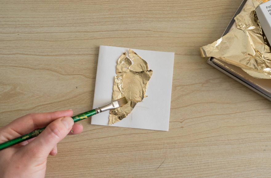 Handmade gold leaf Christmas cards - applying the gold leaf