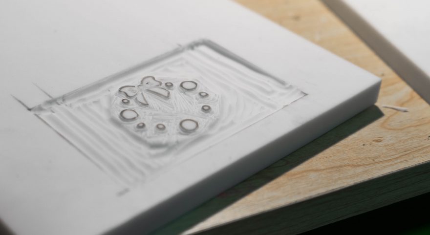 The smaller bauble lino block carving