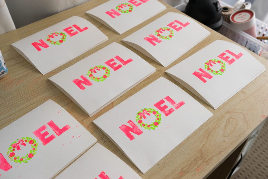 Printed lino block print Christmas cards