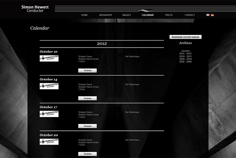 Simon Hewett Website - Calendar